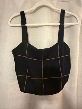 Leith Black Crop Camisole with Brown Grid